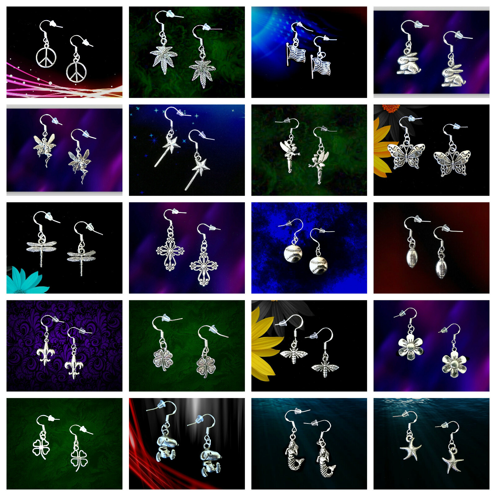 MARIJUANA POT LEAF CANNABIS WEED DANGLE CHARM SILVER EARRINGS~.925 STERLING HOOK