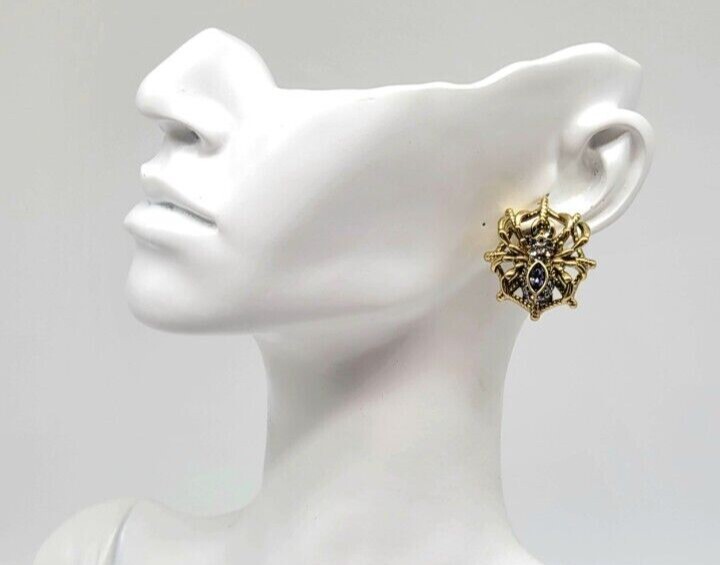 Heidi Daus Entangled Elegance Spider Web Clip On Stud Earrings with Crystals