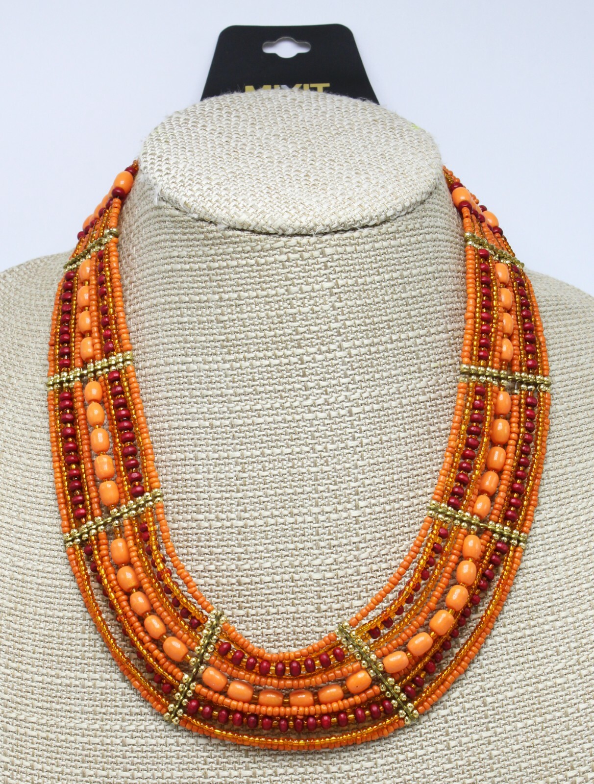 Gold Necklace with Orange Glass Seed Beads by MIXIT $24 Tags N2647Orange