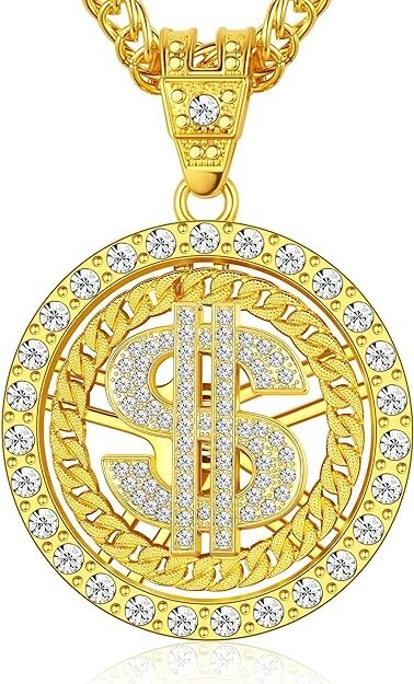 17″ Gold Pimp Rope Chain Bling Spinning Dollar Sign Old School Rapper Costume