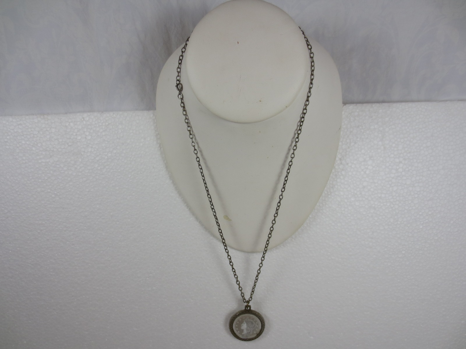 Vintage False 20 Dollar COIN NECKLACE 1776, 24″ Silver-tone Chain & Trim