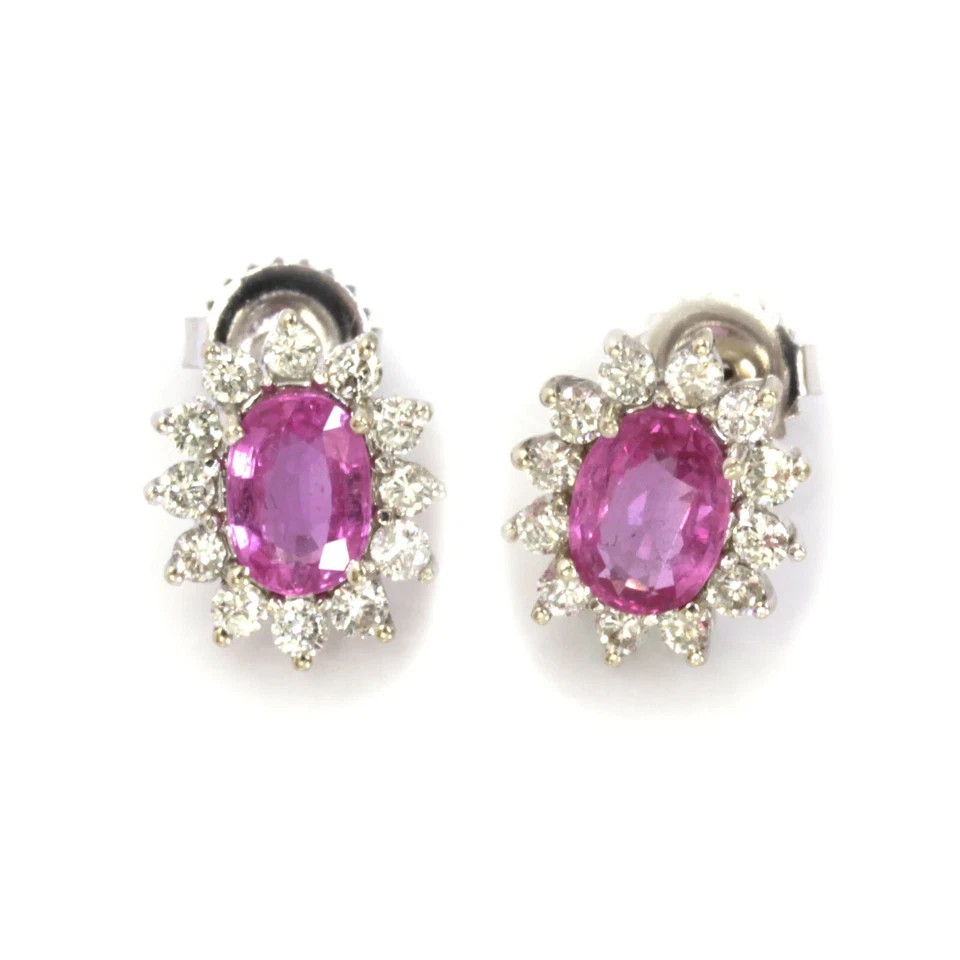 1.79 Ct Oval Cut Pink Sapphire Earrings Gift Earrings 14K Solid White Gold