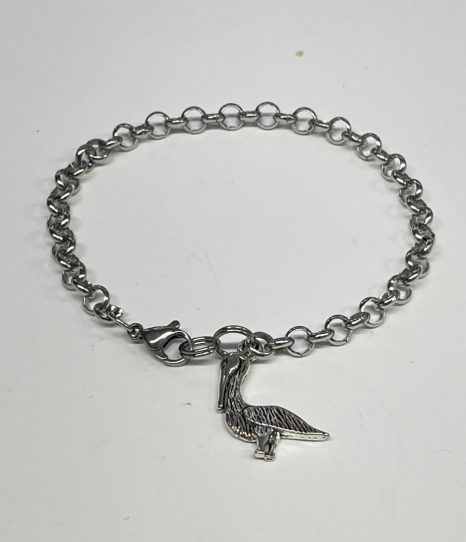 Pelican Bird Charm Italian Stainless Steel Link Bracelet Fashion Jewelry NEW