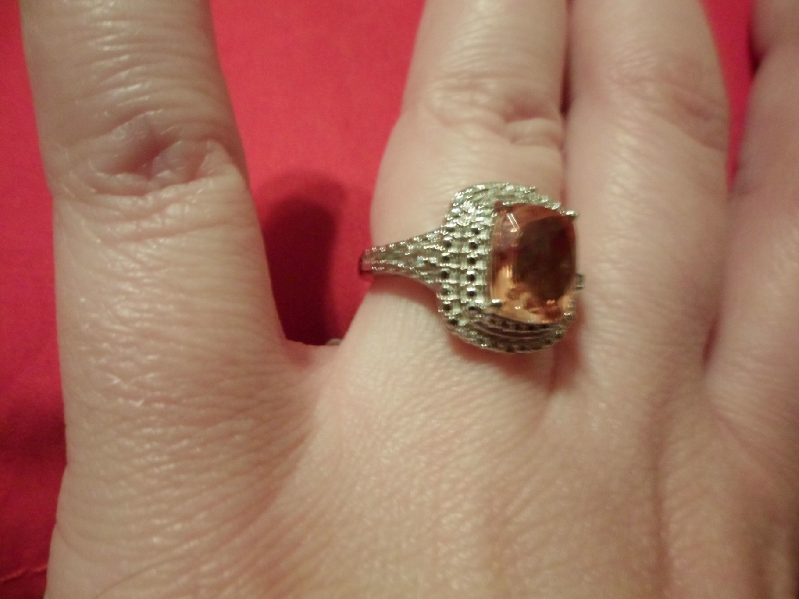 Champagne Quartz Ring w/White Topaz Accents in Platinum Overlay-Size 7-3.11 CTW