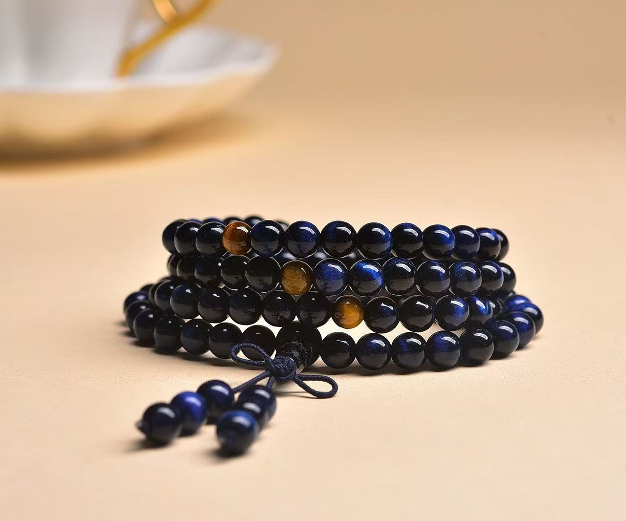 Natural blue Tiger’s Eye Gems 108 Round Beads Bracelet 6mm AAAAA
