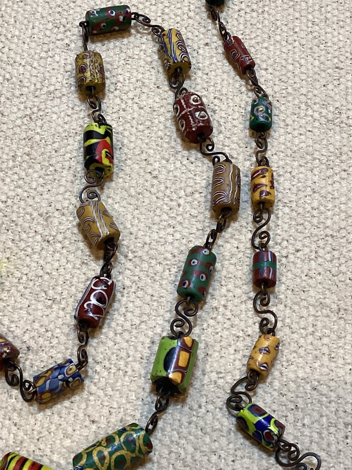 Vintage 70’s Venetian Glass Trade Beads Millefiori Style Fretwork Links Necklace