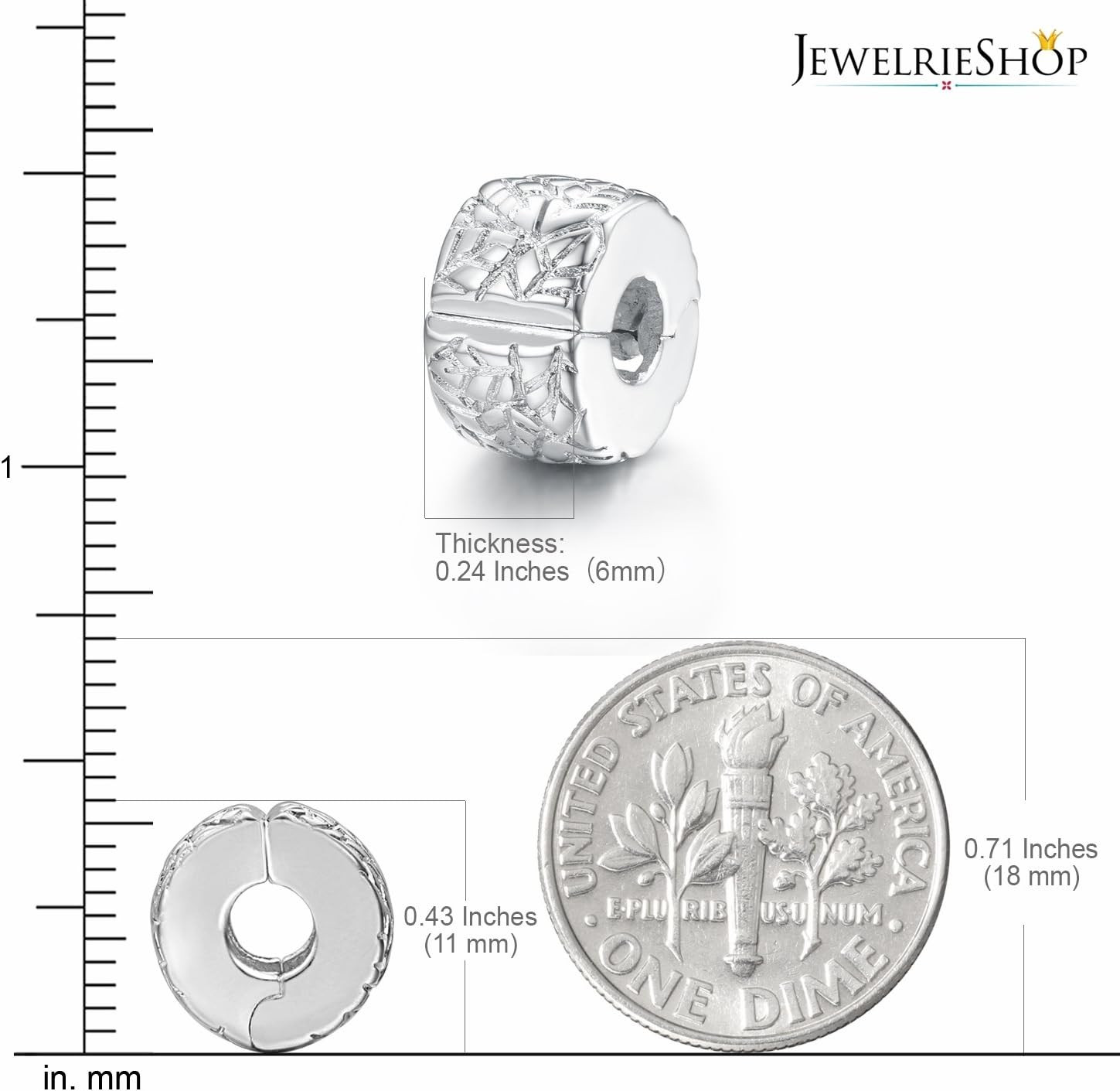 Jewelrieshop Clip Spacer Charm for Bracelet Clip Lock Stopper Bead Spacer Europe