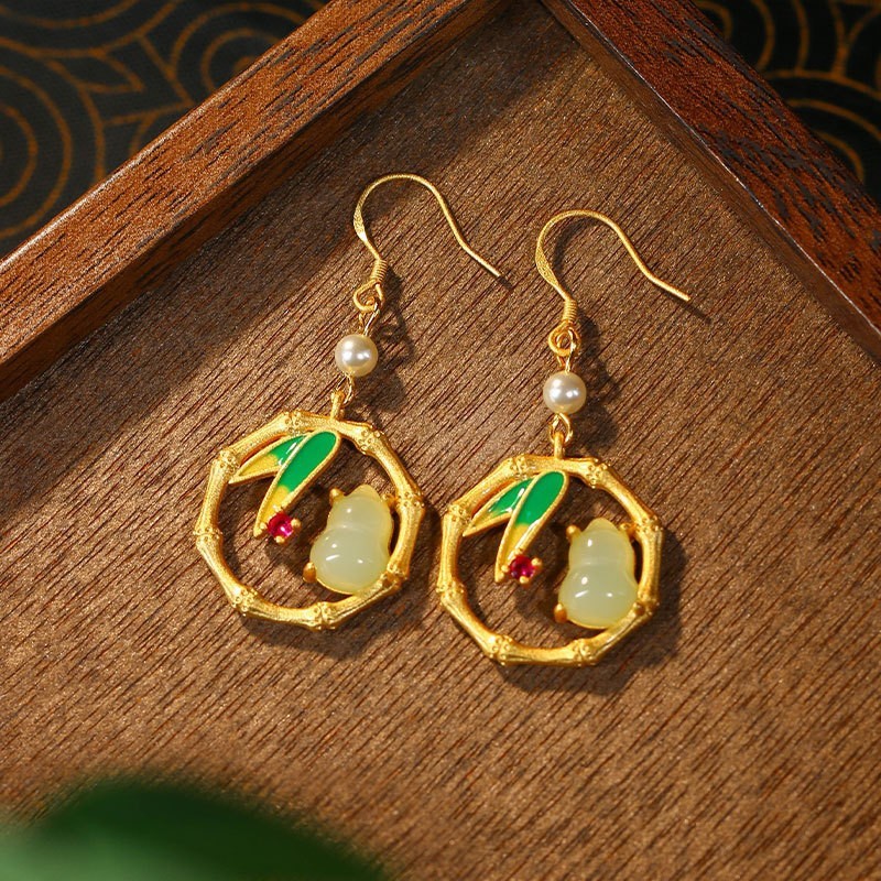 Chinese-style enamel gradient floral earrings，Multicolored Earrings，Handmade