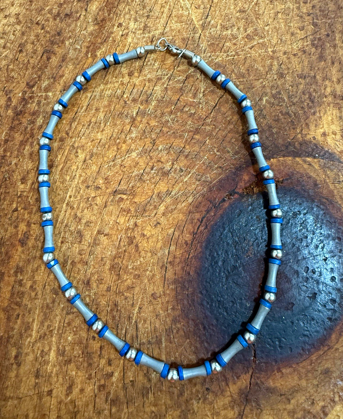 Blue & Silver Beaded Choker Necklace Lobster Clasp Ball/Bead Chain