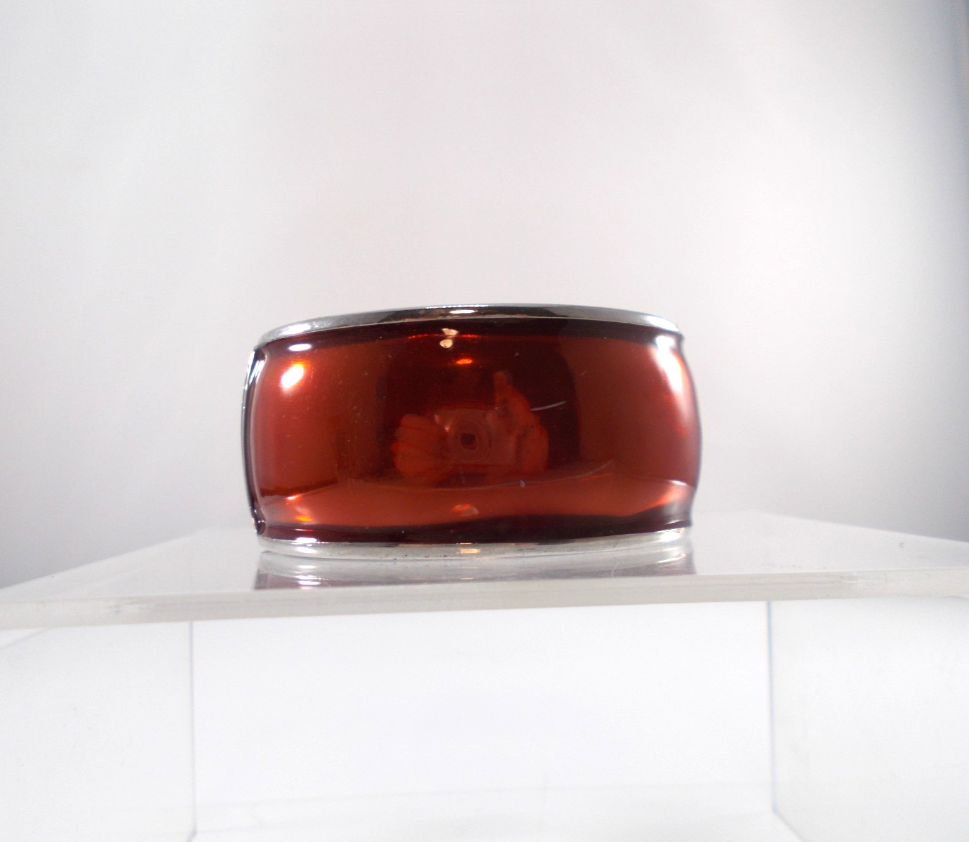 Silver Tone Red Enamel Chunky 1 1/4 Inch High Hinged Bangle Bracelet Free Ship