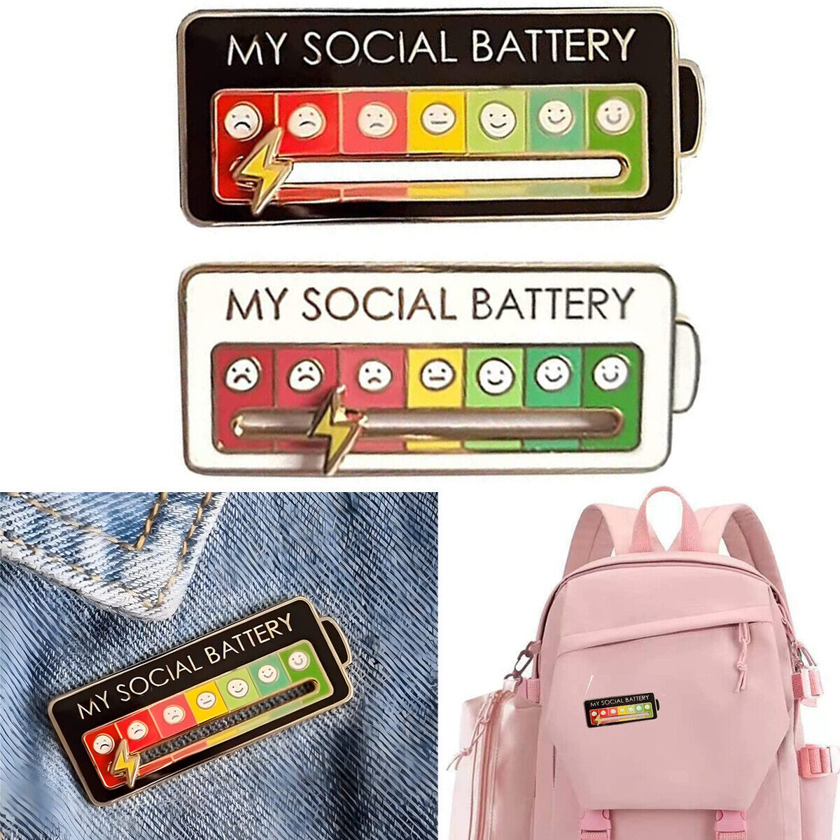 My Social Battery Mood Brooch Pin Funny Interactive Enamel Badge Pins Gift