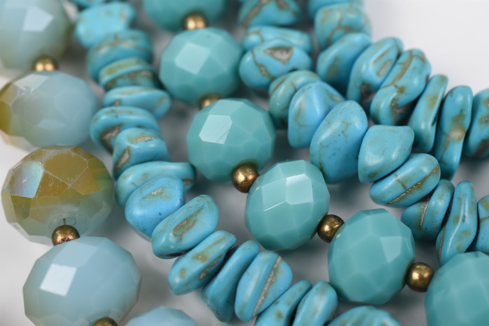 Multi-Strand Turquoise Glass Magnesite & Crystal Necklace 20-30 in Ext