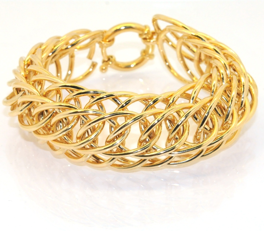 Technibond Bold Byzantine Bracelet 14K Yellow Gold Plated Silver
