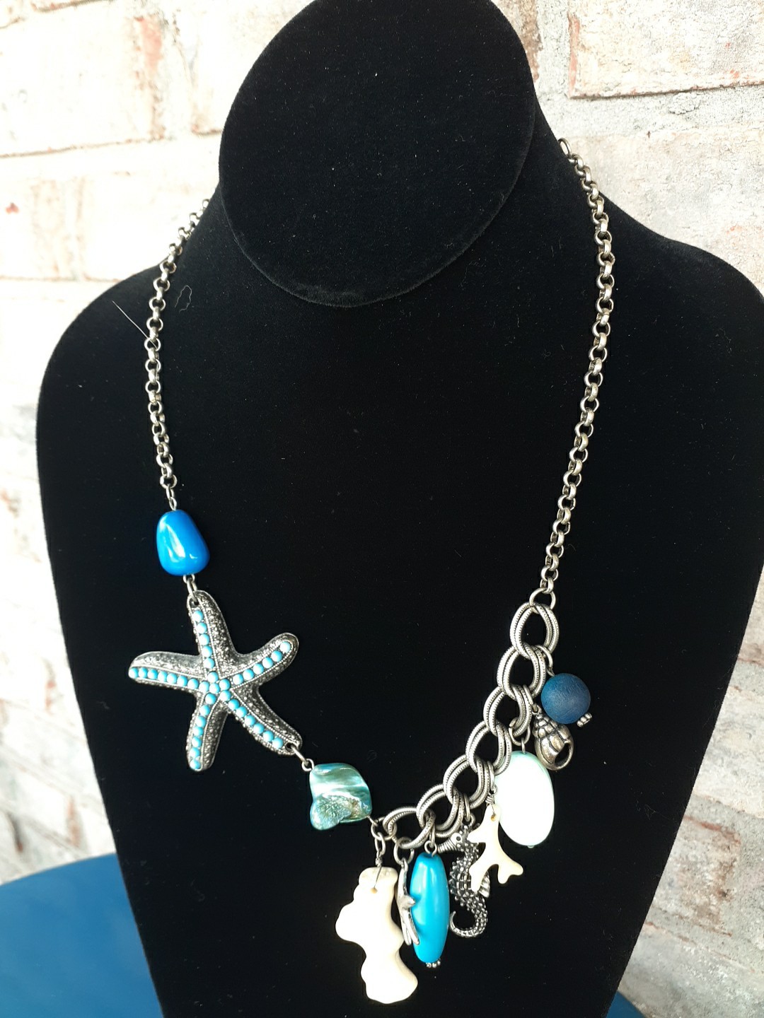 3 Beach-Theme Shells Starfish Rhinestone Chunky Charm Costume Jewelry Necklaces
