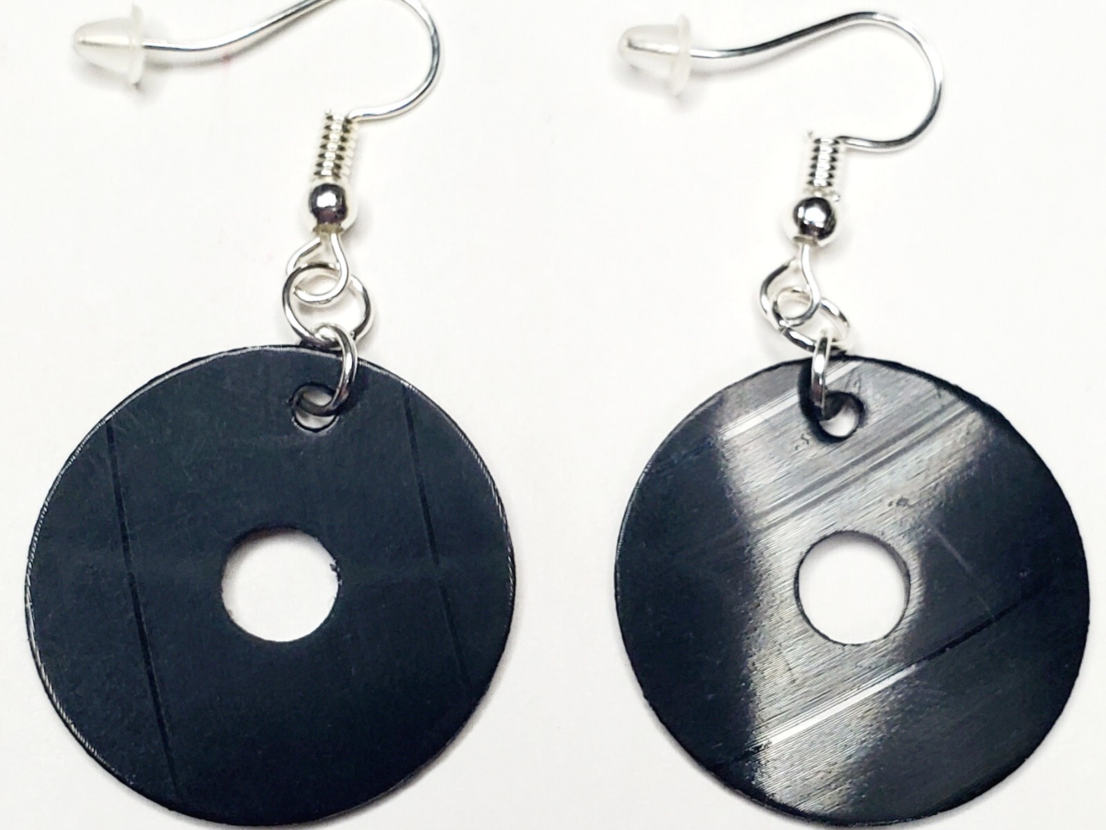 Black Miniature Mini Vinyl Record Earrings – Made From Real Vinyl Record Albums