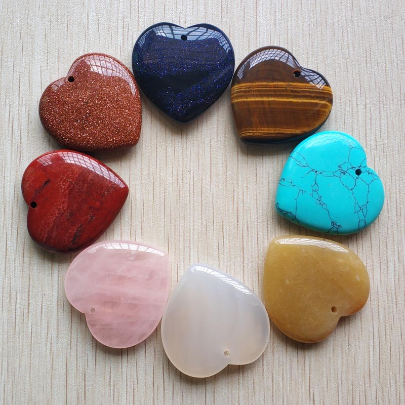 Fashion Assorted Natural stone mix big heart Pendants 40mm Wholesale 8pcs/lot