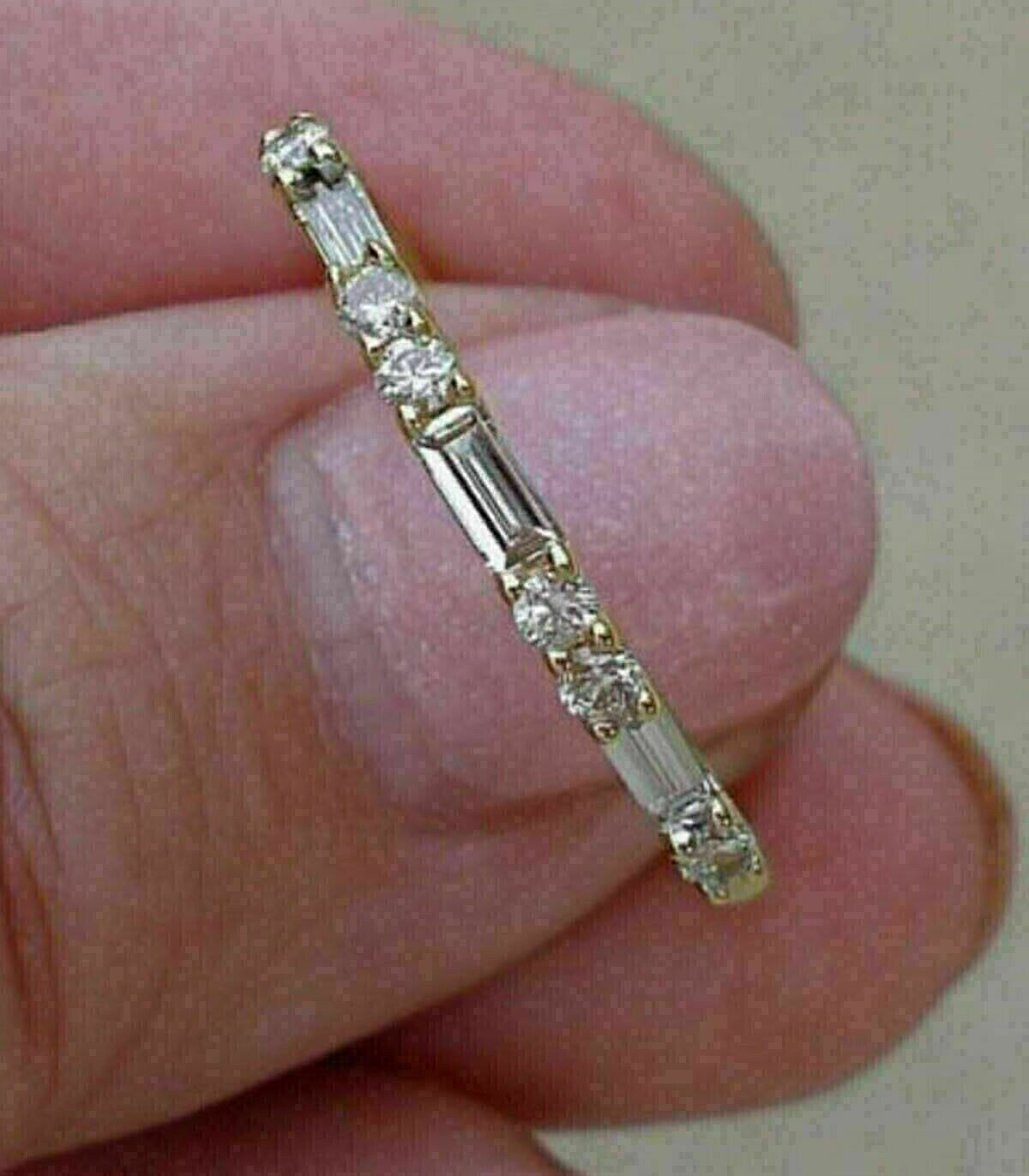 Women’s Classic Band Ring Baguette Cut Simulated Diamond 14k Yellow Gold Plated
