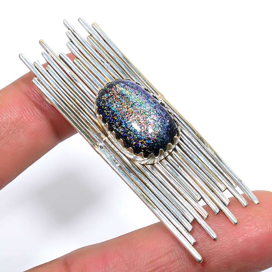 Dichroic Glass Designer Silver Handmade Pendant 2.45″ M1487
