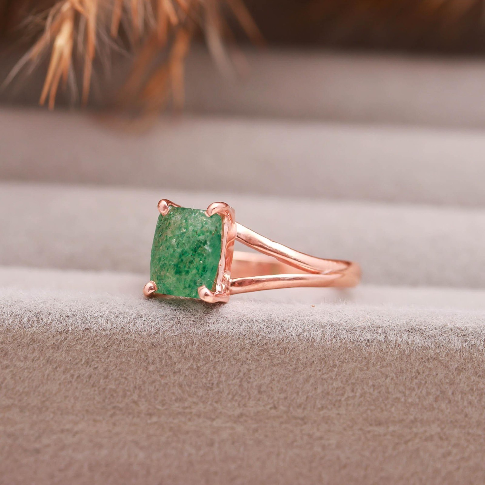 Natural Green Strawberry Octagon Ring Rose Gold Fill 925 Sterling Silver Jewelry