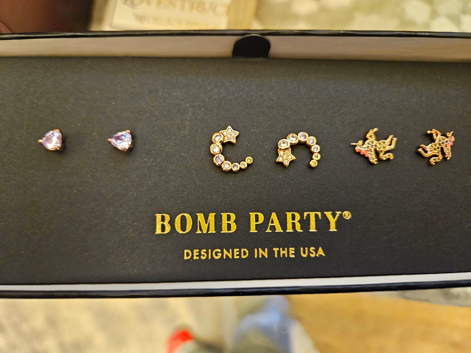 Bomb Party RBP6613 Unicorn Wishes Earrings Set Clear CZ Rose Gold Plated