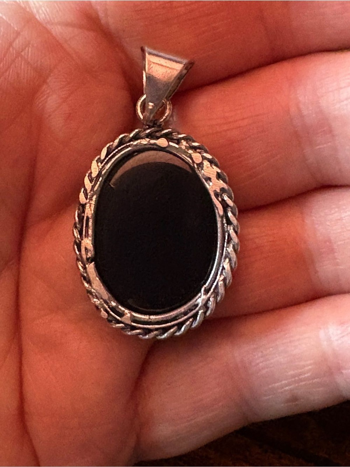 Black Oval Onyx Silver Pendant Necklace