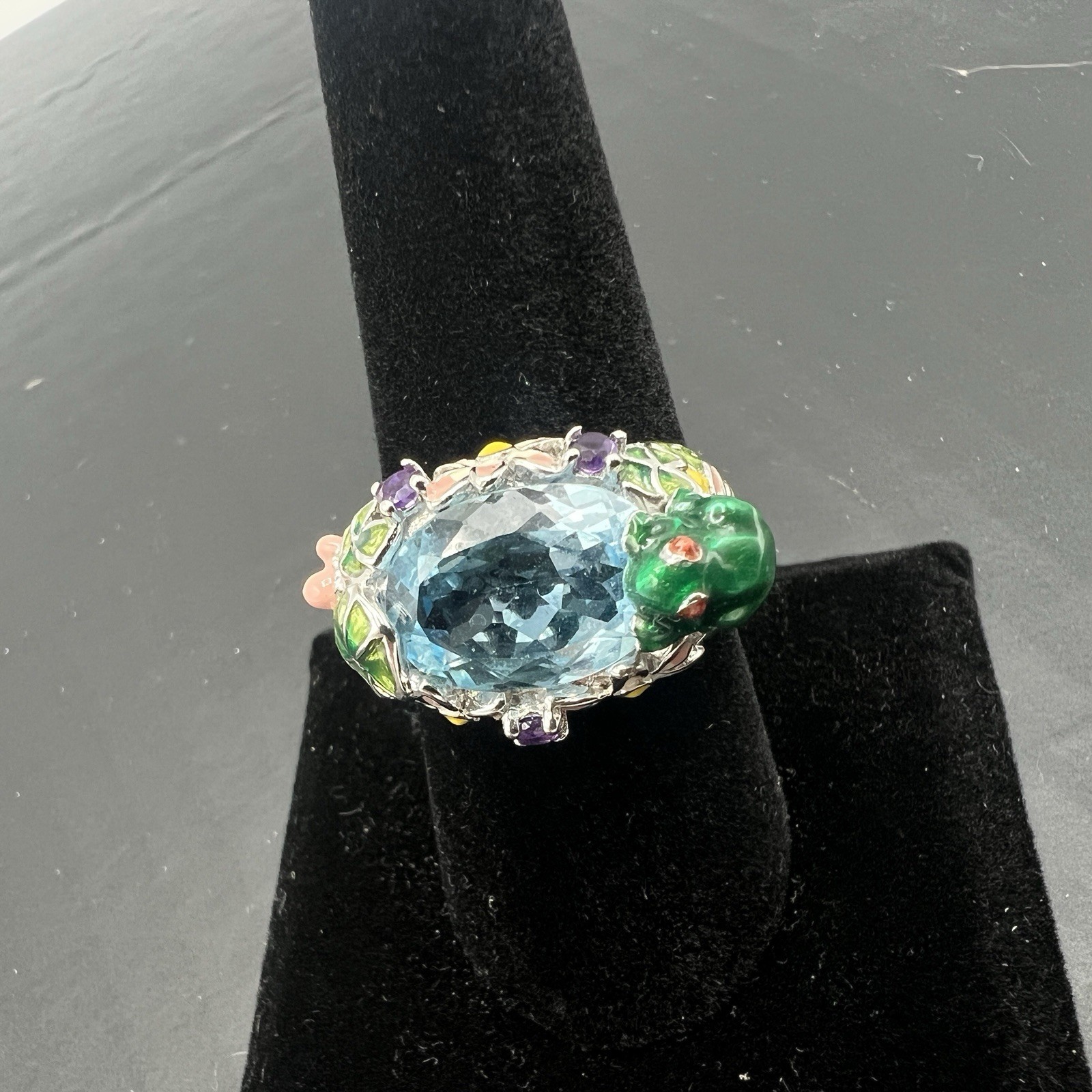 Ross Simons Sterling Silver Frog Pond Ring Blue Topaz Amethyst Enamel Size 9