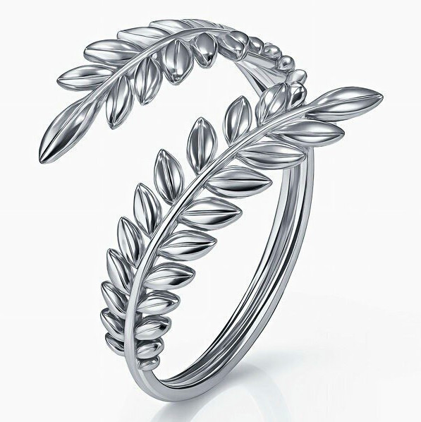Simple Silver Plated Leaf Wrap Band Ring Adjustable Size 7 No Stone Silver