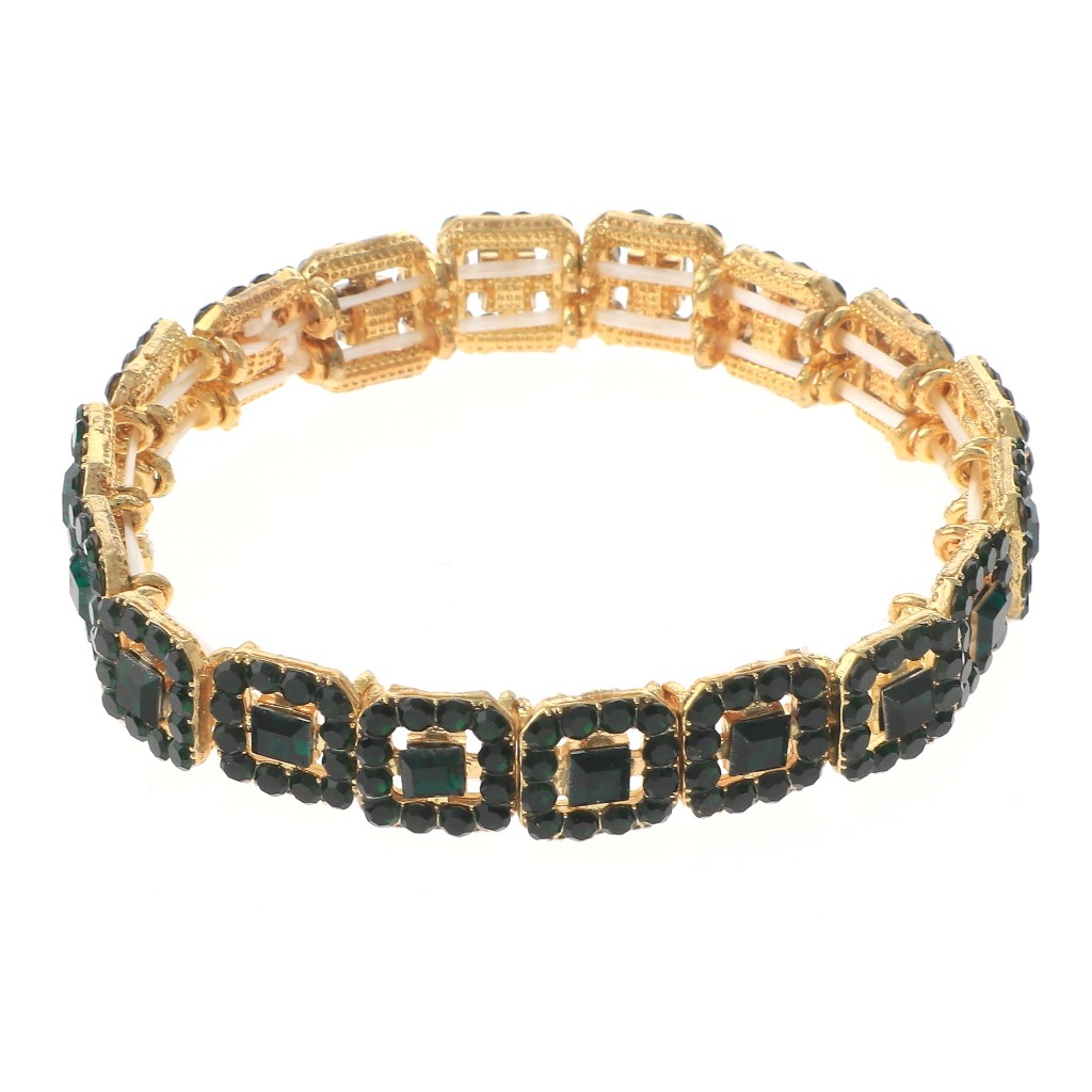 Gold Tone Alloy Metal Rhinestone Stretch Bracelet ESB4559-EME