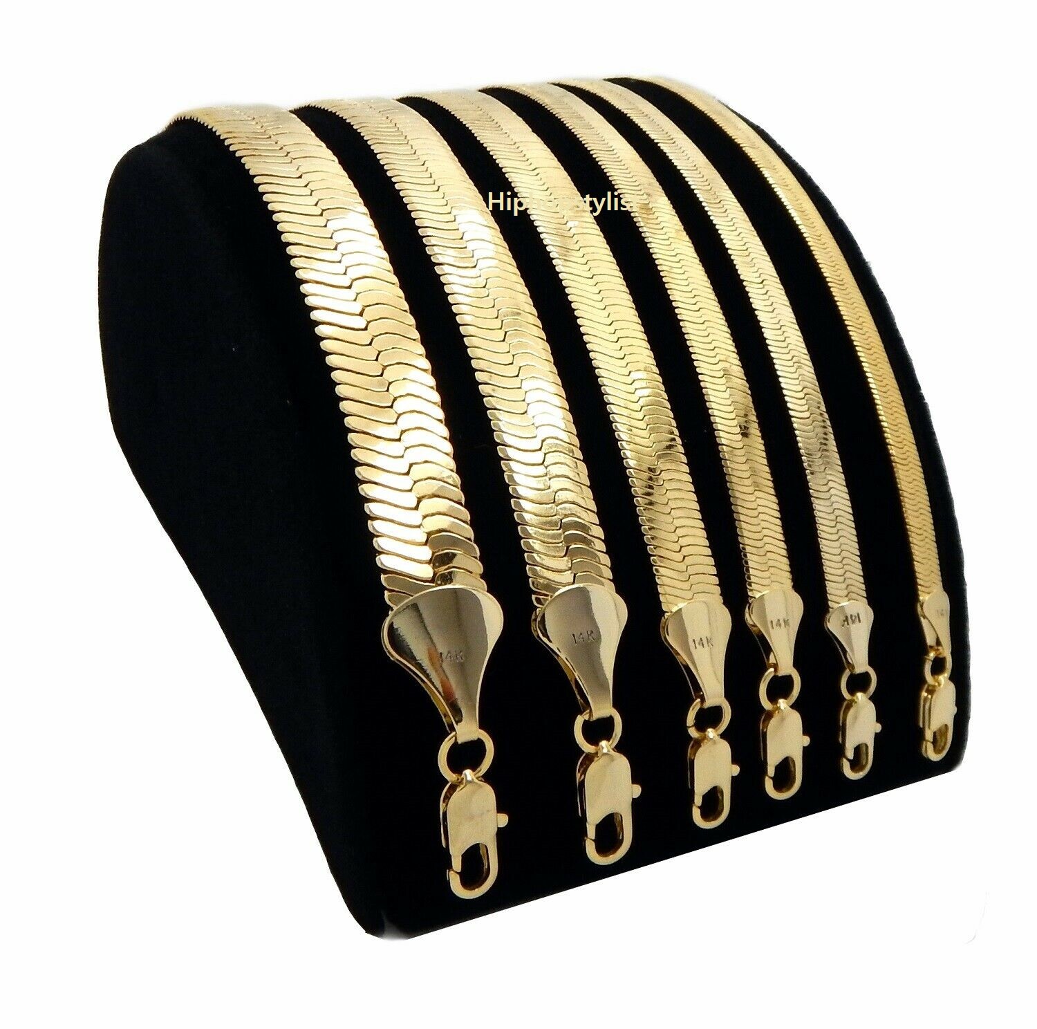 Men Herringbone Chain 4mm to 14mm 8″ 18″ 20″ 24″ 30″ Necklace 14K Gold Plated.