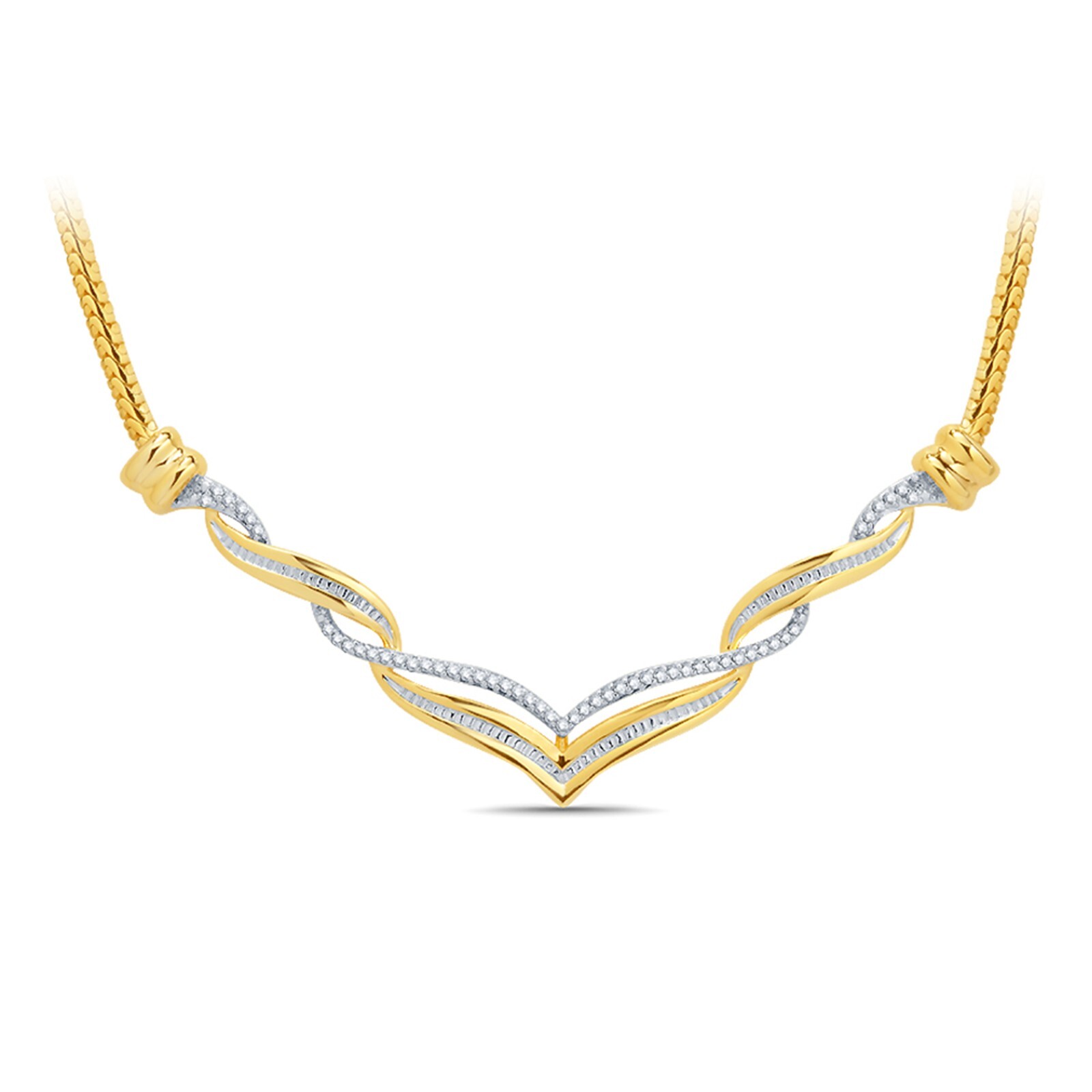 14K Gold Plated 1/3 CTW Diamond Round Necklace with Lobster Lock for Women
