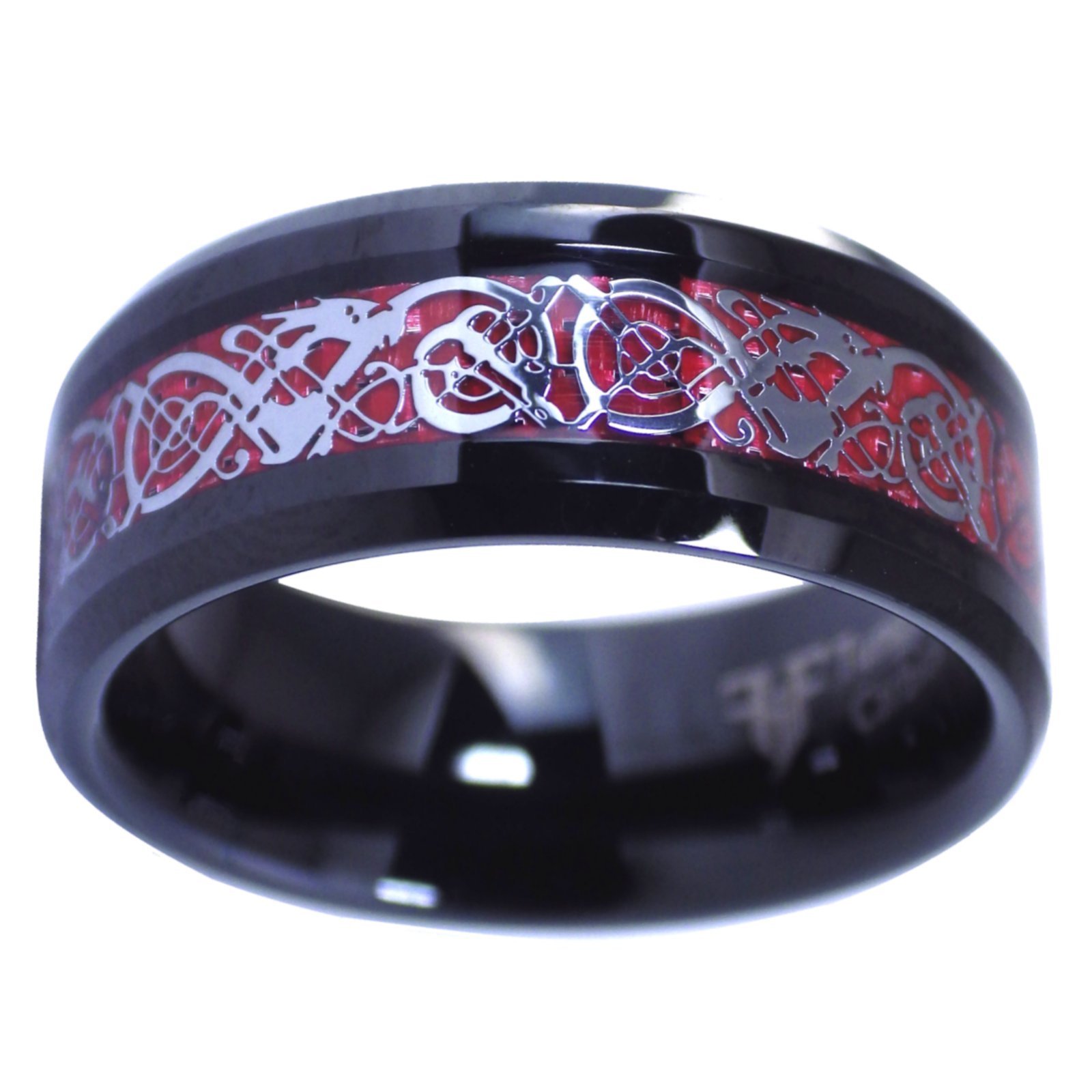 Black Tungsten Red Celtic Dragon Ring Size 6-17 Mens Womens 8mm Carbon Fiber