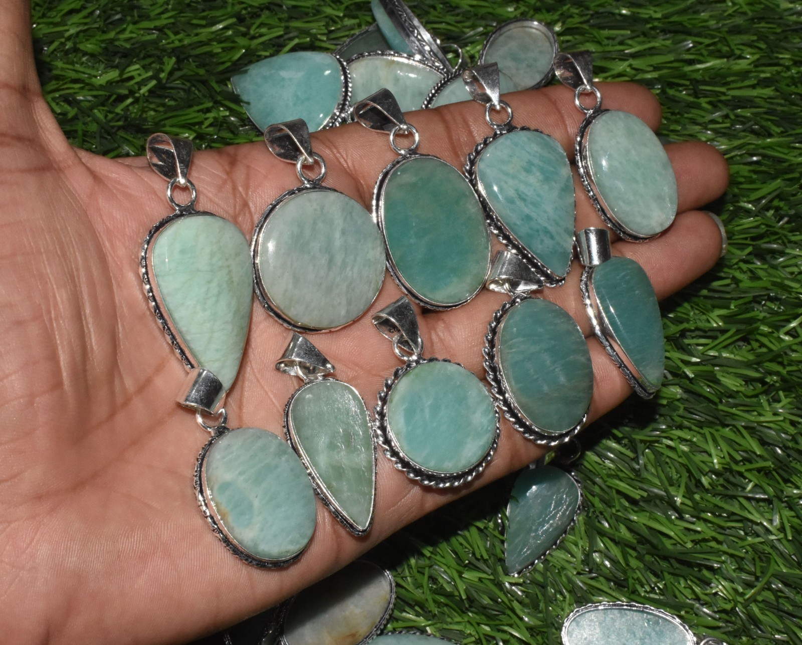 1-1000 Pcs Amazonite Pendant Wholesale Lot Bulk: Silver Plated Necklace WH-9