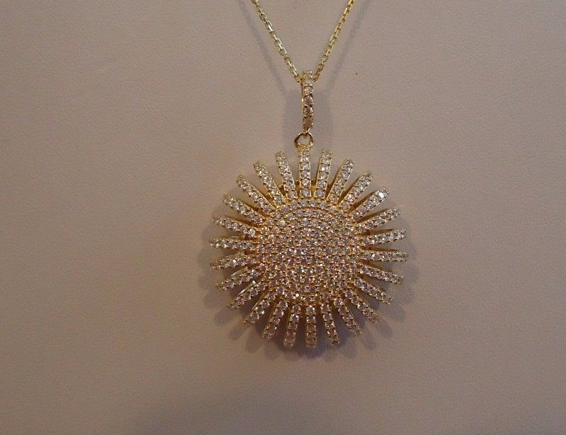 YELLOW PUFF SUN NECKLACE & EARRING SET12 CT LAB CREATED DIAMOND STERLING SILVER