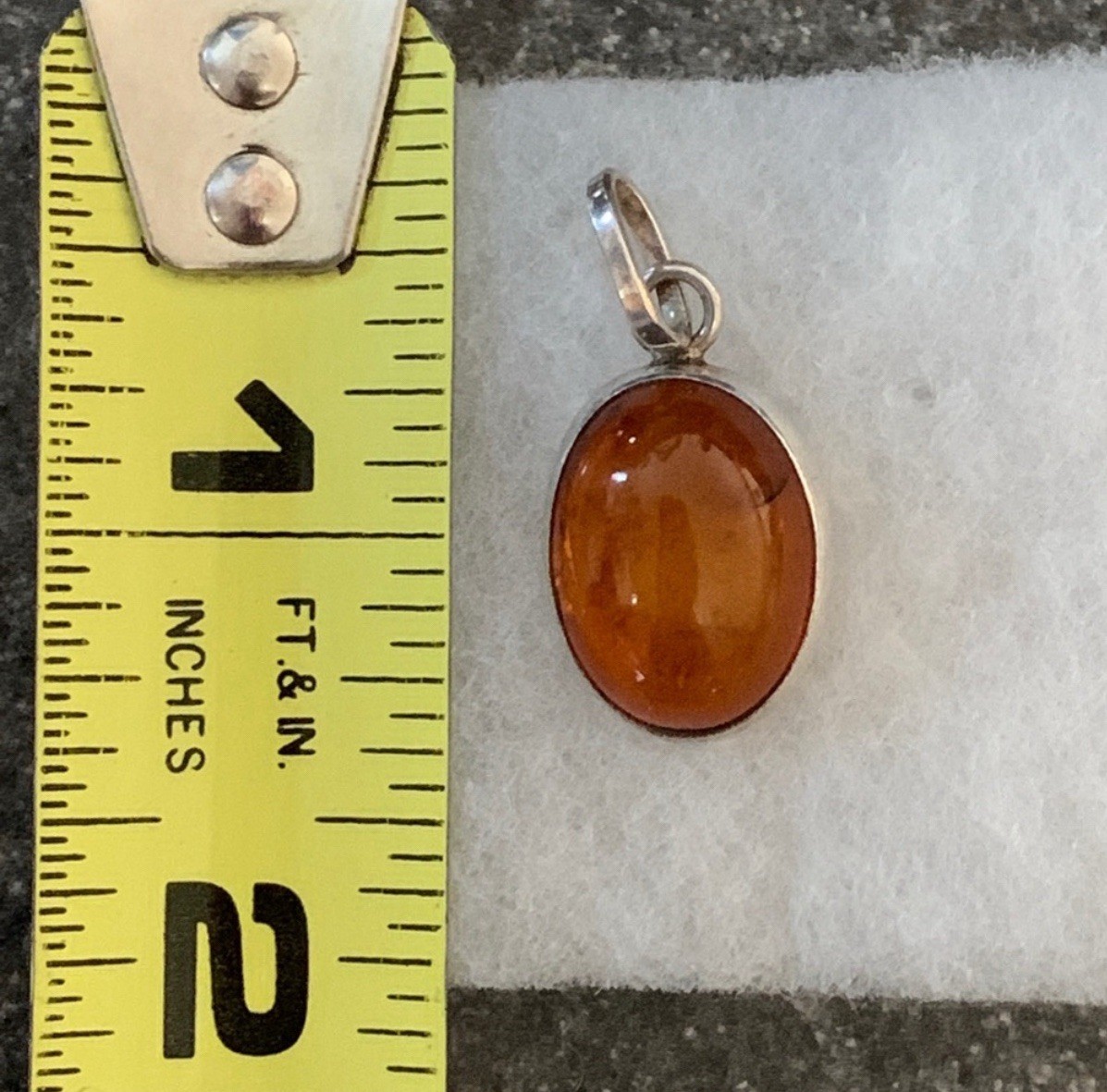 Oval Amber Stone Bezel-Set Silver Charm Pendant, Orange Cabochon