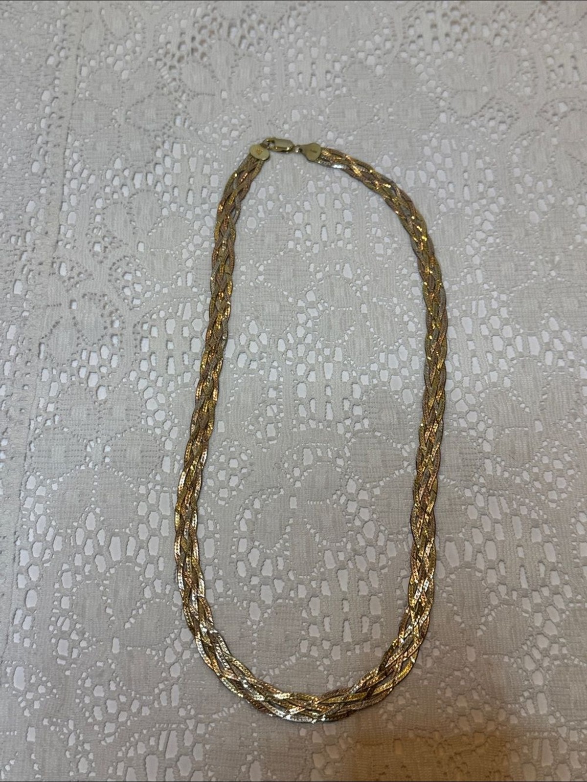Silver Gold Fine Tri-Color Braided Rope Necklace Vintage Jewelry 925 Italy 20g