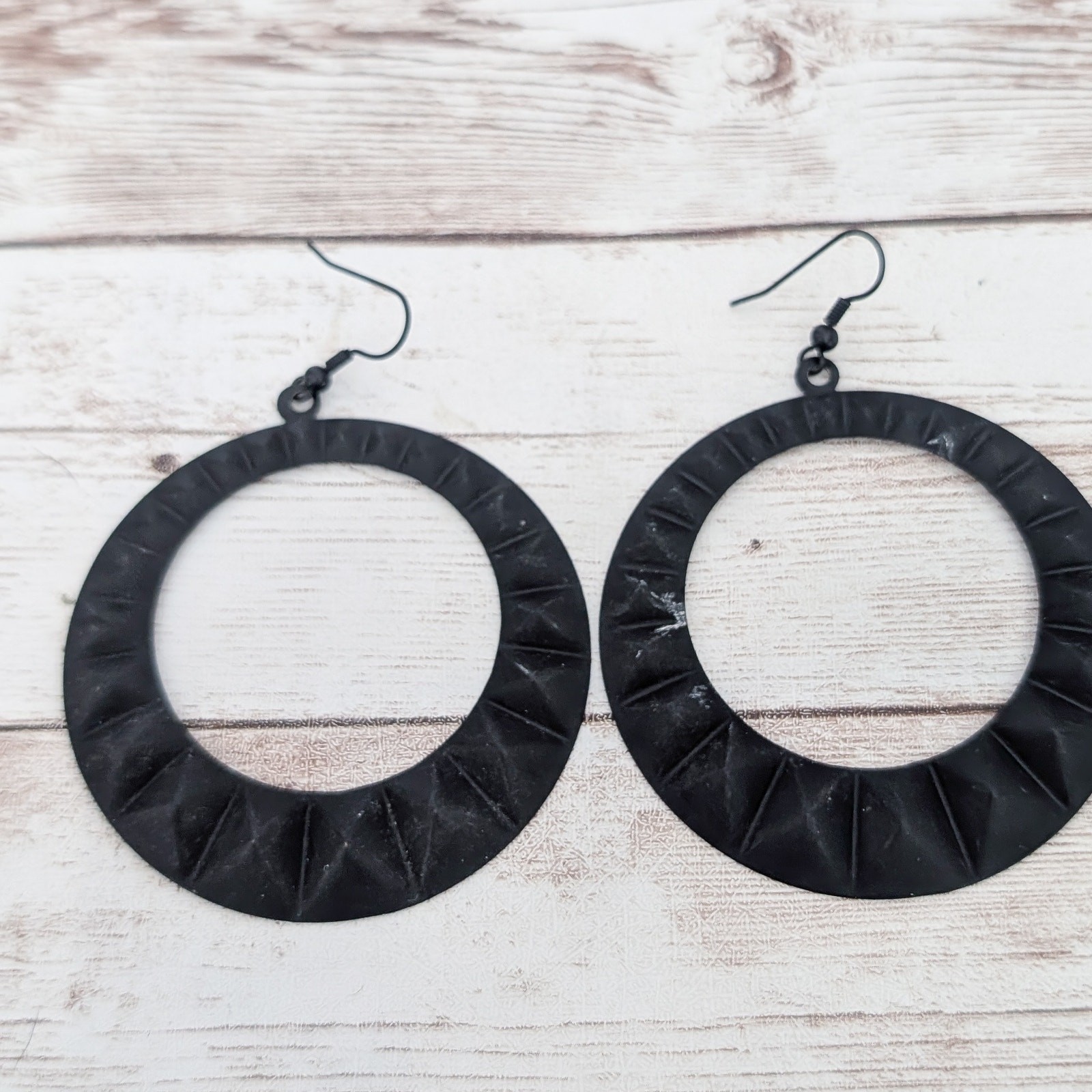 Extra Large Black Dangle Earrings 2.5″ – Fair Condition
