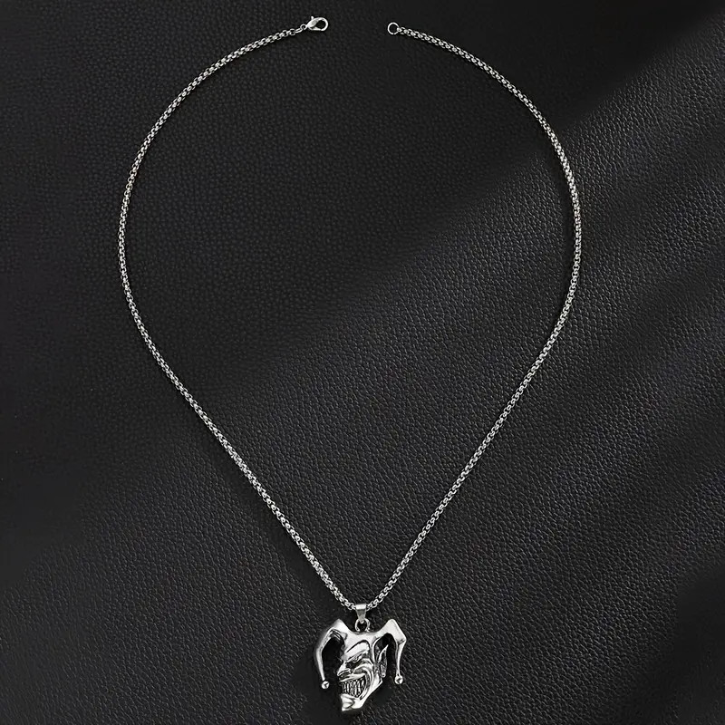 Evil Joker Clown Jewelry Silvery Jester Trickster Movie Pendant Necklace