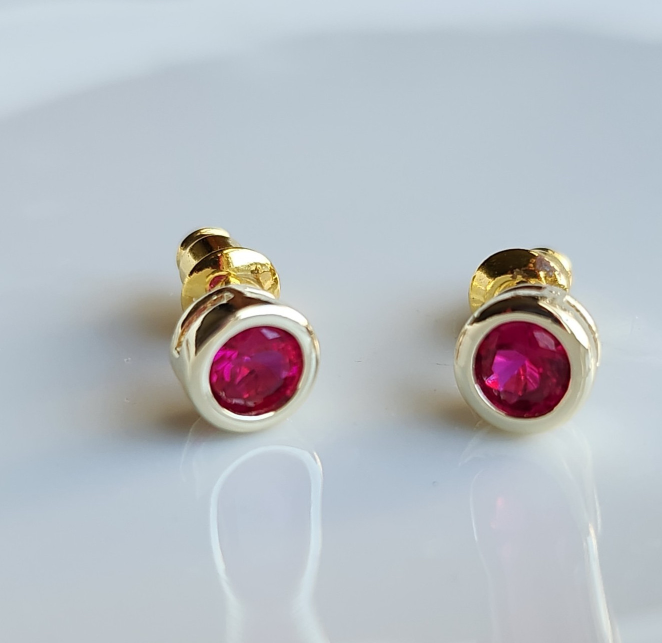 Men Women 925 Sterling Silver 1CT Round Natural Ruby Earrings Rose Gold-Plated