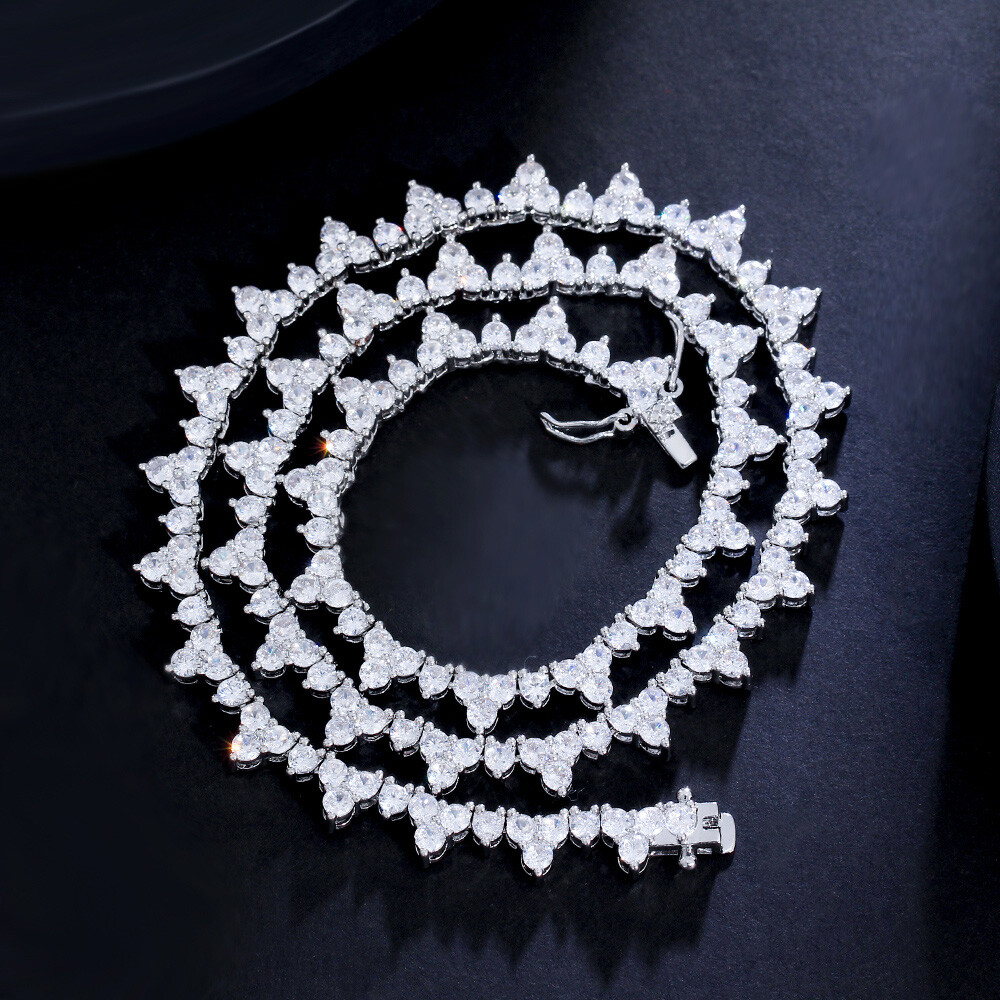 White Cubic Zirconia Triangle Chain Link Chorker Necklace Cocktail Party Jewelry
