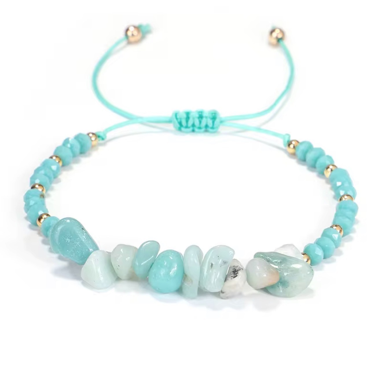 Pink Crystal Chip Stone Bracelet, Knitted Charm Jewelry (18cm Adjustable)