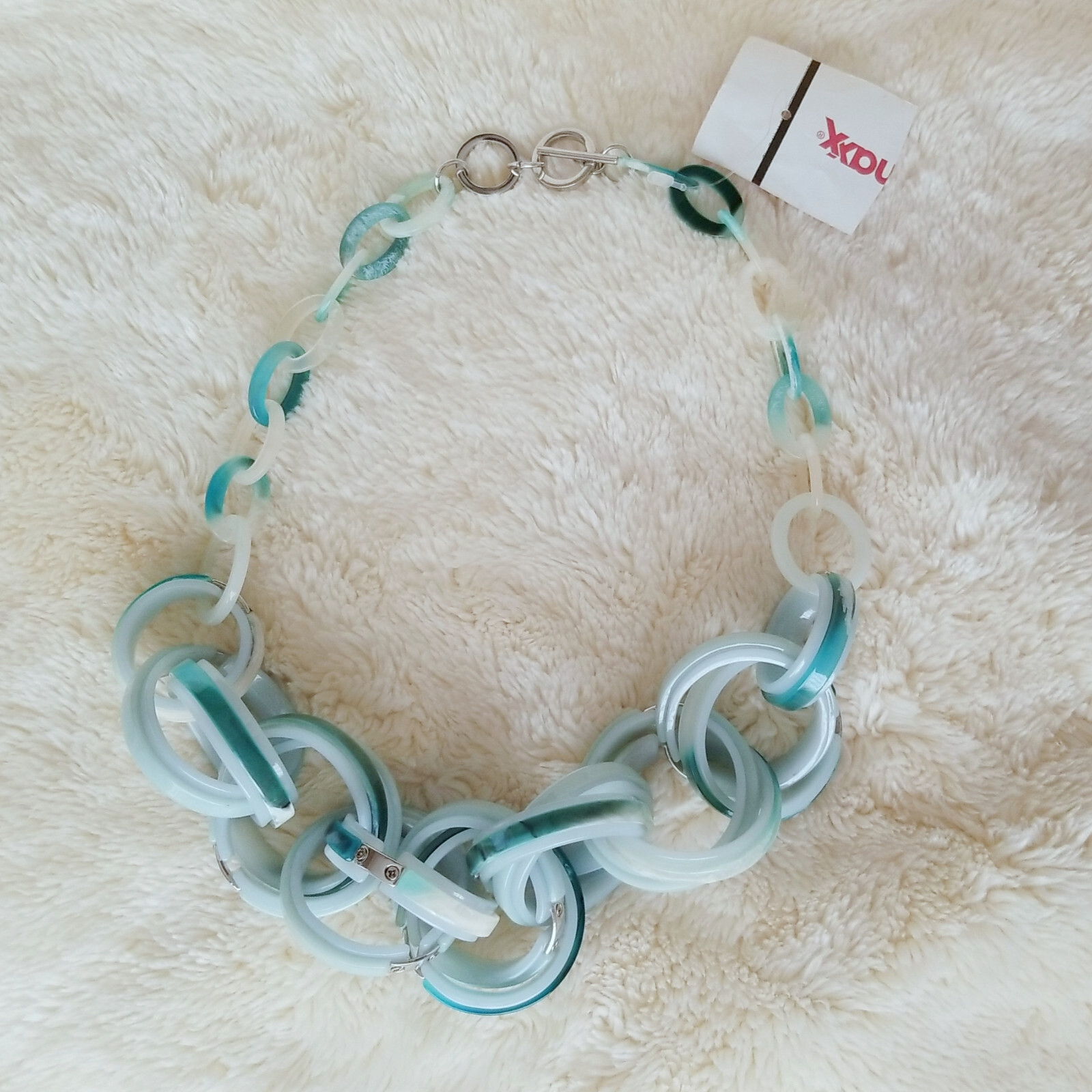 Rush by Denis & Charles Large Chunky Green Blue Resin Acrylic Link Necklace
