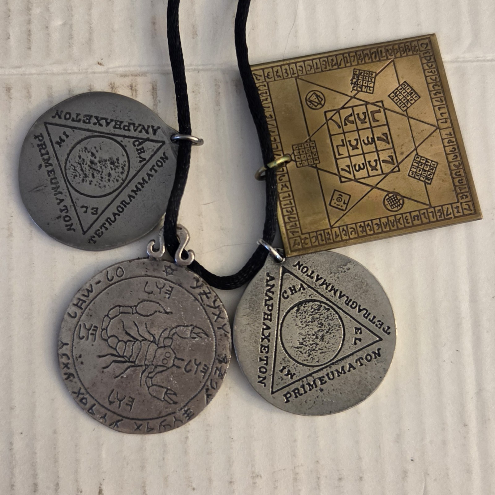 Lot of 4 Antique-Style Pendants or Talisman on String Sold AS SHOWN Lot.1R