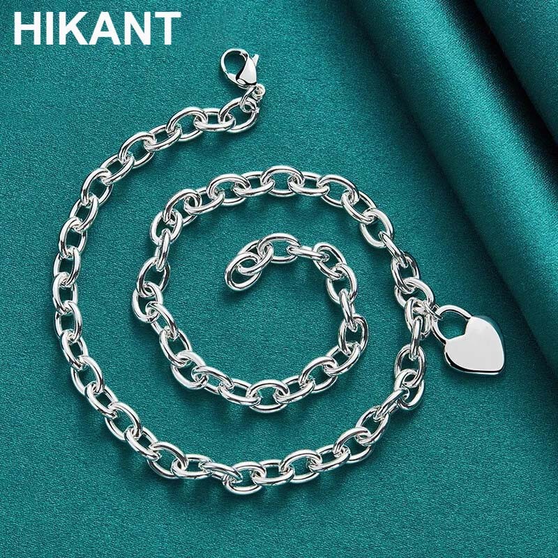 925 Sterling Silver Heart Pendant Thick Chain Necklace Women Charm Jewelry