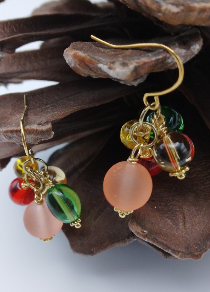 Fall Autumn Dangle earrings NF Multicolor USA Handmade 1 1/4″ Gold Boho Hooks