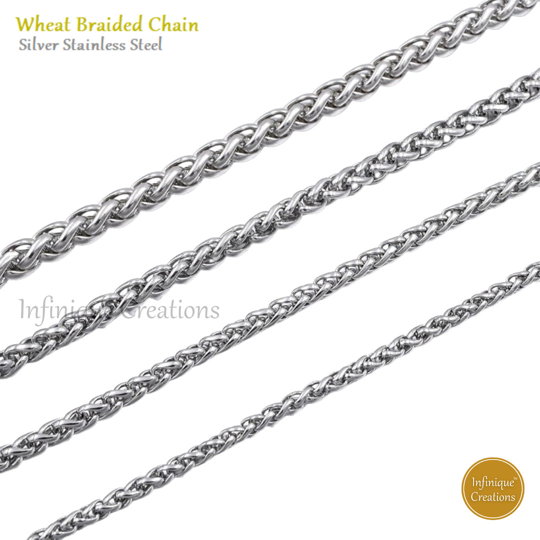 Stainless Steel Silver Wheat Braided Chain Necklace Men Women 3mm-8mm 7- 38″