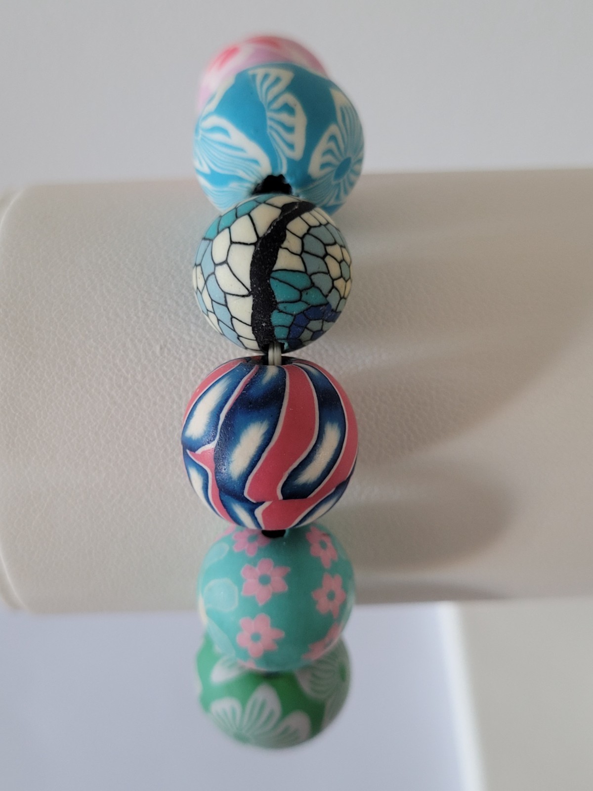 Large Round Multicoloured Bead Bracelet Beach Bangle Elasticated 8cm Diameter
