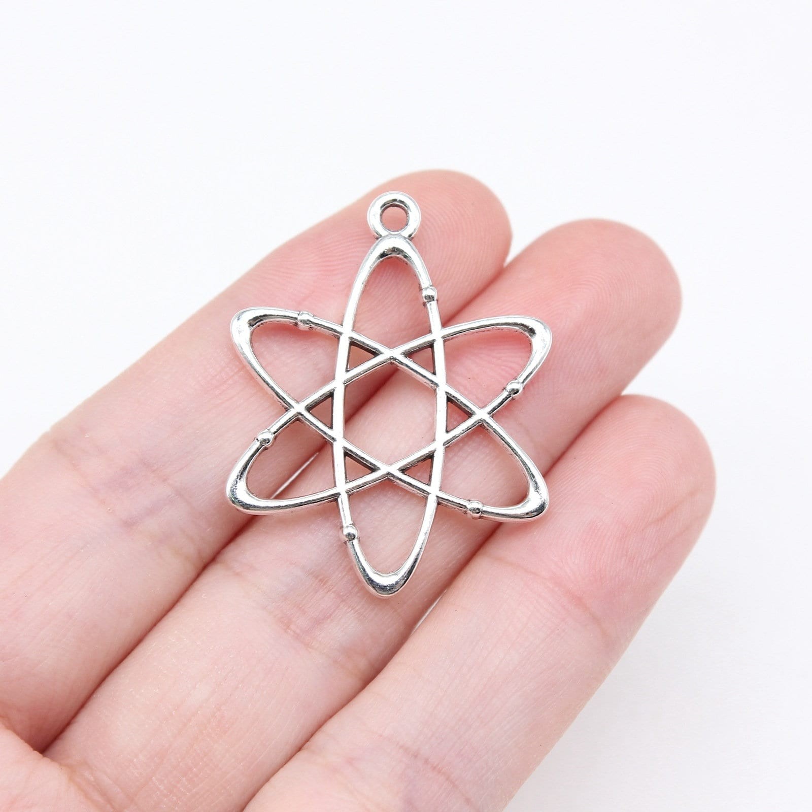 8/20PCS Silver Tone Atom Molecule Science Pendant Connector 26X33mm GGS178-16576