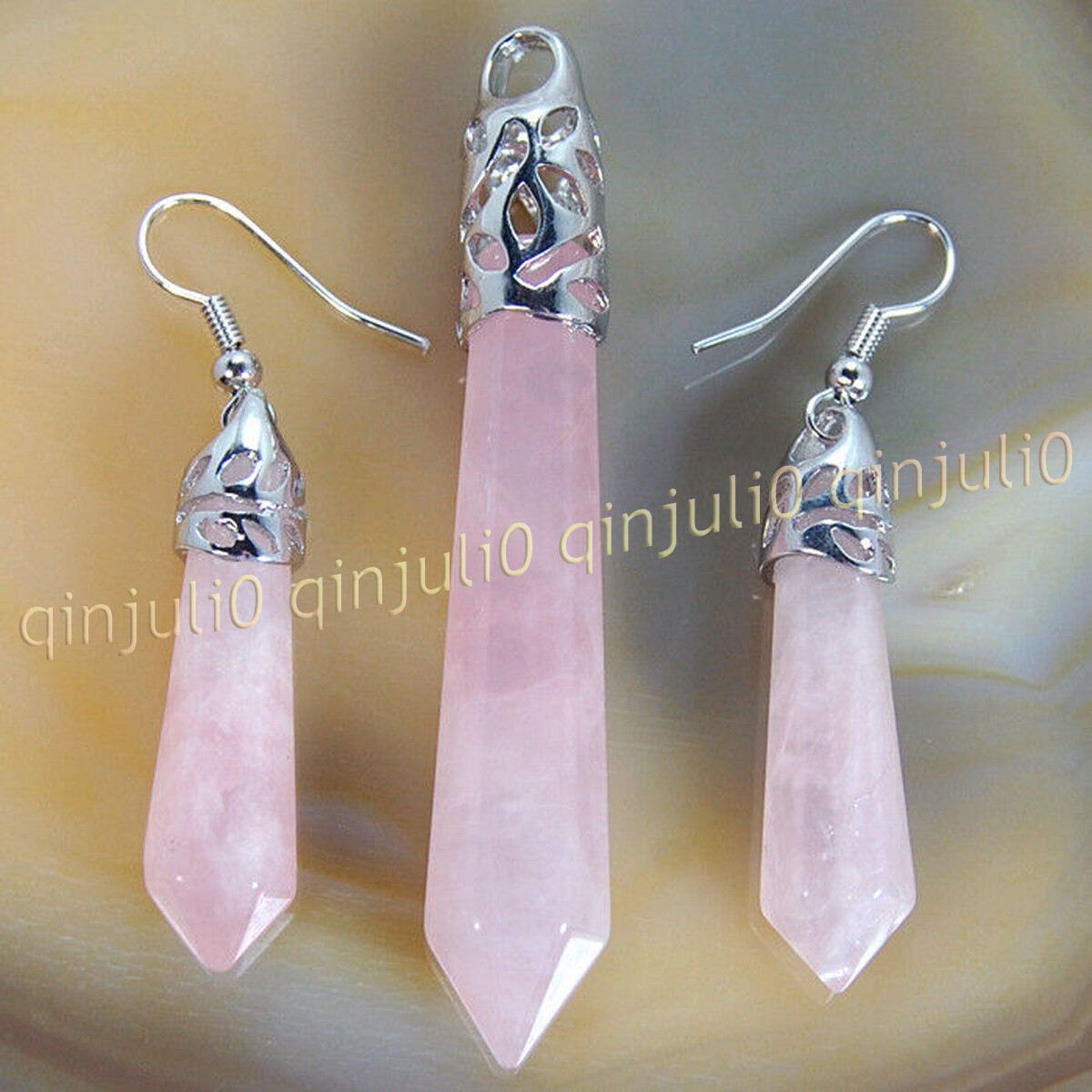 1 Set Natural Gemstones Hexagonal Pointed Reiki Chakra Pendant Earrings Jewelry