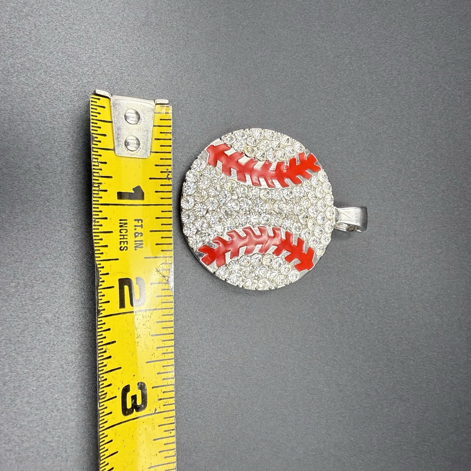 Rhinestone Baseball Pendant With Strong Magnetic Closure 2 Inch