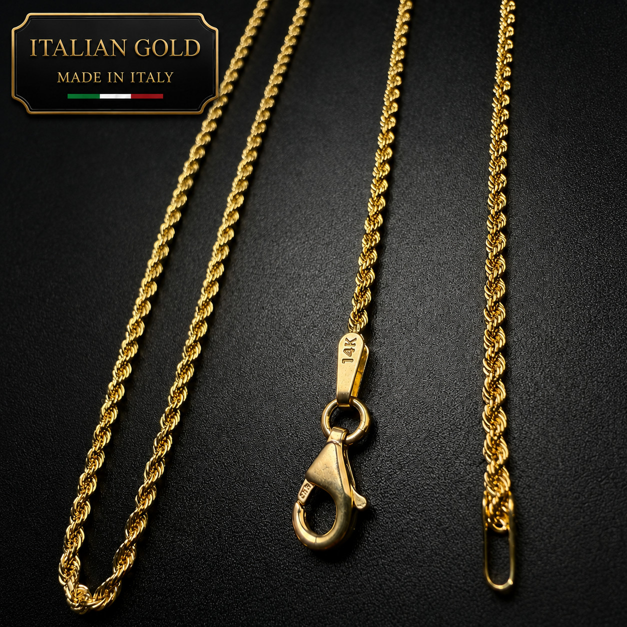 14K Solid Gold Diamond Cut Rope Chain 1.5mm Necklace 16″ – 24″ Italian Gold